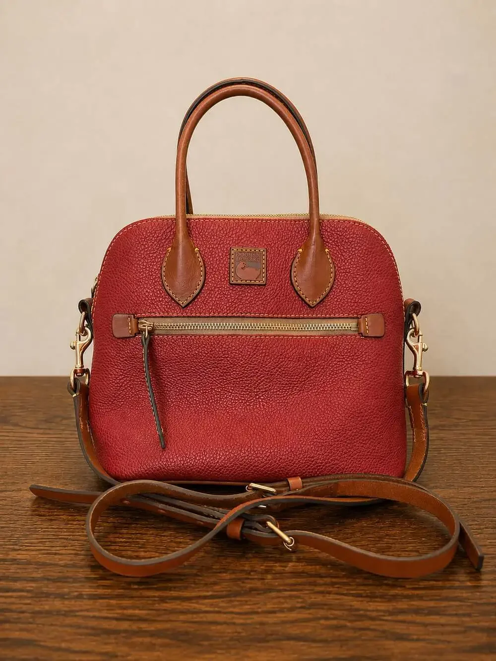 Dooney & Bourke Pebble Grain Domed Satchel in Red
